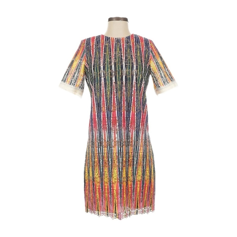 Saloni Uzbek Ikat Multicolor Leaf Lace Shift Mini Dress US 2 UK 6 – NWT $595